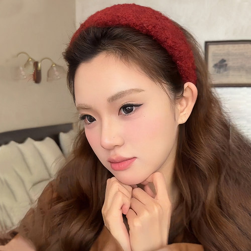 秋冬红色毛绒海绵宽边发箍女款