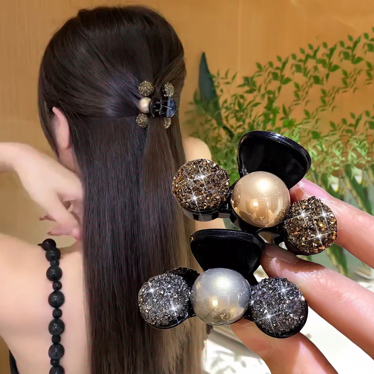 秋冬头发披肩半扎发小抓夹