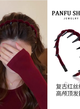 正反两用红色高颅顶波浪发箍2025新款日常外戴女款头箍发卡头饰ku