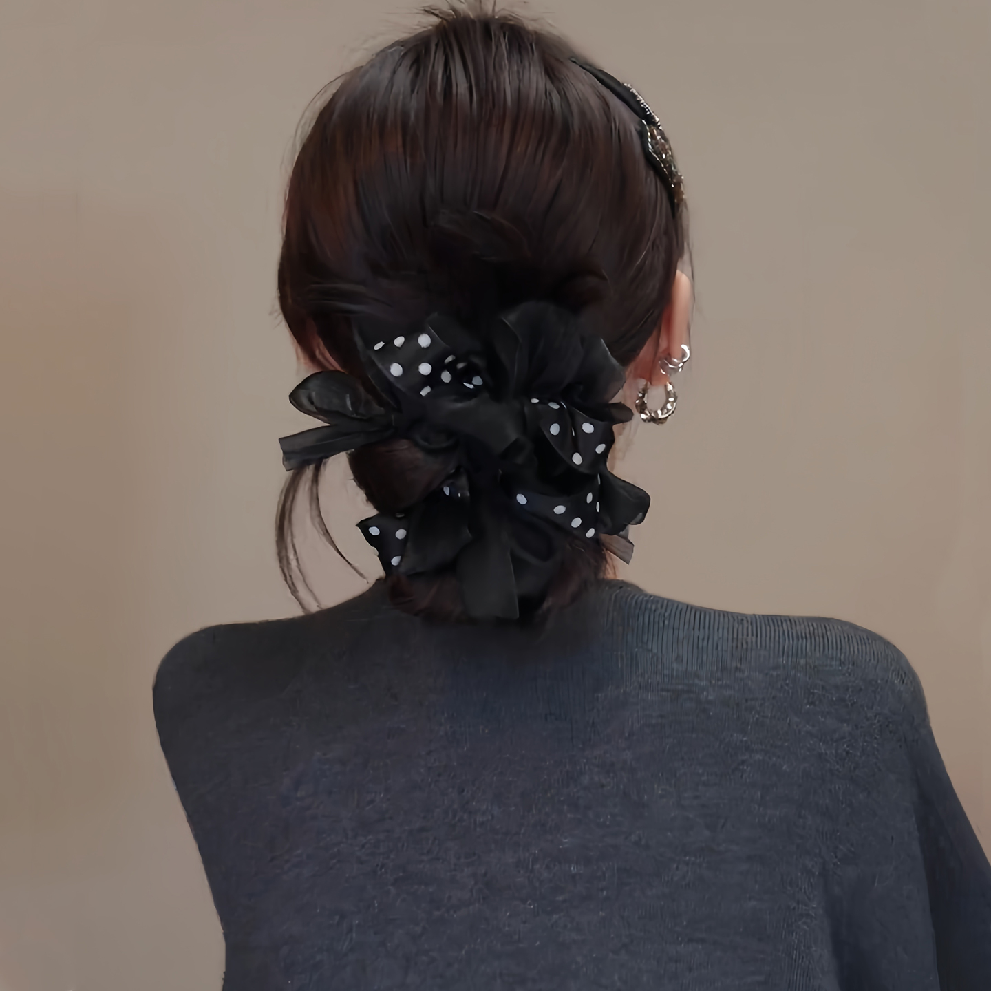 秋冬随手慵懒低丸子头蝴蝶结发圈