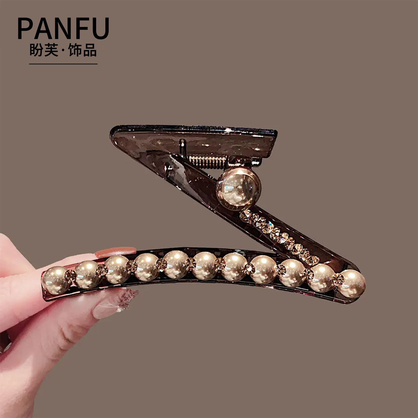 轻奢风高级感Z字型珍珠大号抓夹