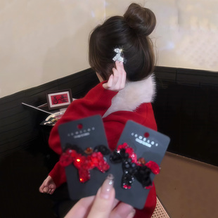 新年轻奢满钻红色小马发夹侧边边夹头饰女马年刘海头发夹子发饰