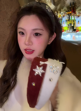 秋冬白色雪花毛绒发箍女款2025新款高颅顶蝴蝶结宽边头箍发卡头饰