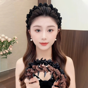 木耳边褶皱串珠高颅顶发箍女款 高级感轻奢头箍发卡头饰 2025新款