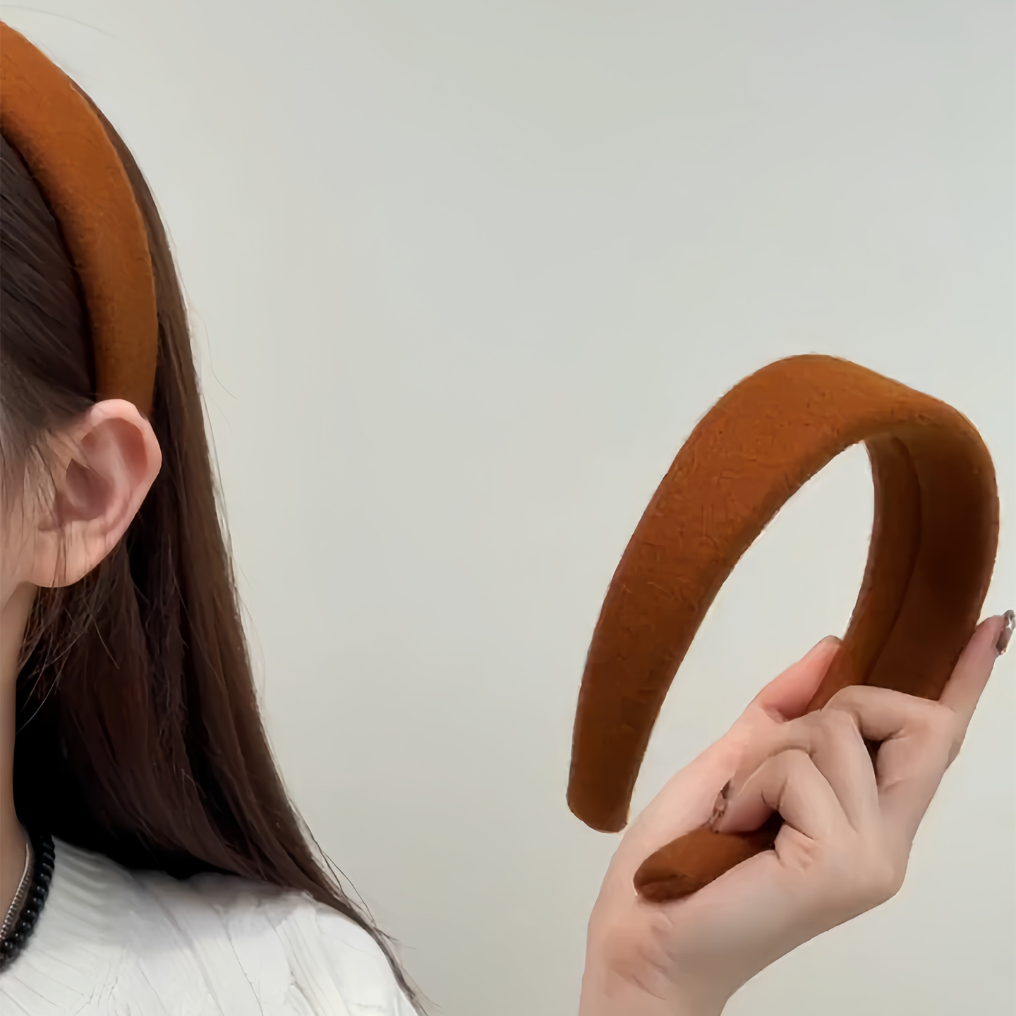 2025秋冬新款南瓜色复古毛呢发箍