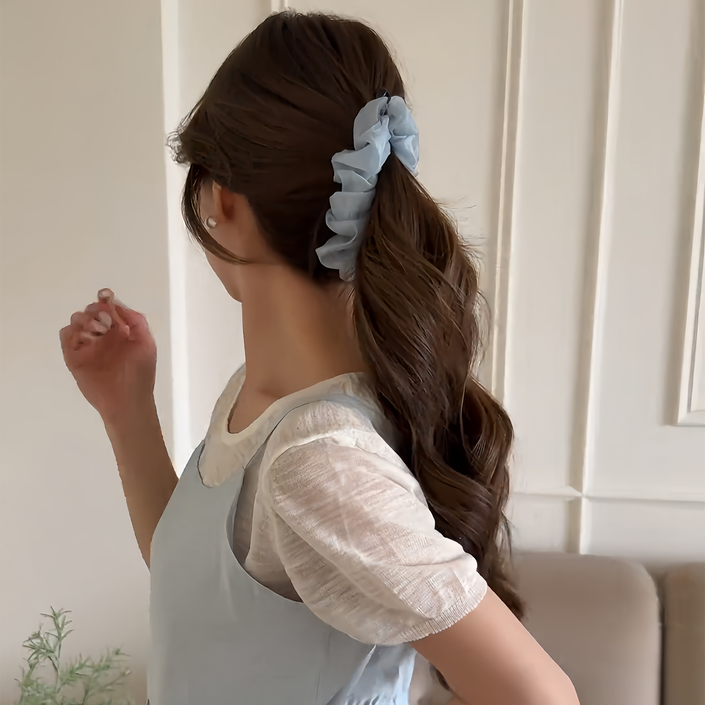 网纱褶皱气质高马尾香蕉夹发夹