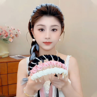 高颅顶头箍女款 夏天流光珍珠缠绕飘带齿梳发箍绑发一体式 2025新款