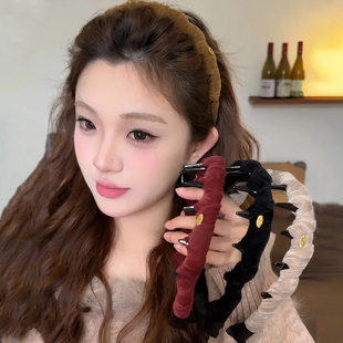 秋冬丝绒金标齿梳发箍女款 日常外戴高颅顶头箍发卡头饰 2025新款