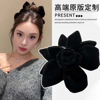 超大号丝绒花朵高颅顶抓夹头饰女