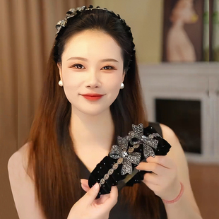 遮白发神器高颅顶发箍女款 秋冬高级感轻奢丝绒蝴蝶结头箍发卡头饰