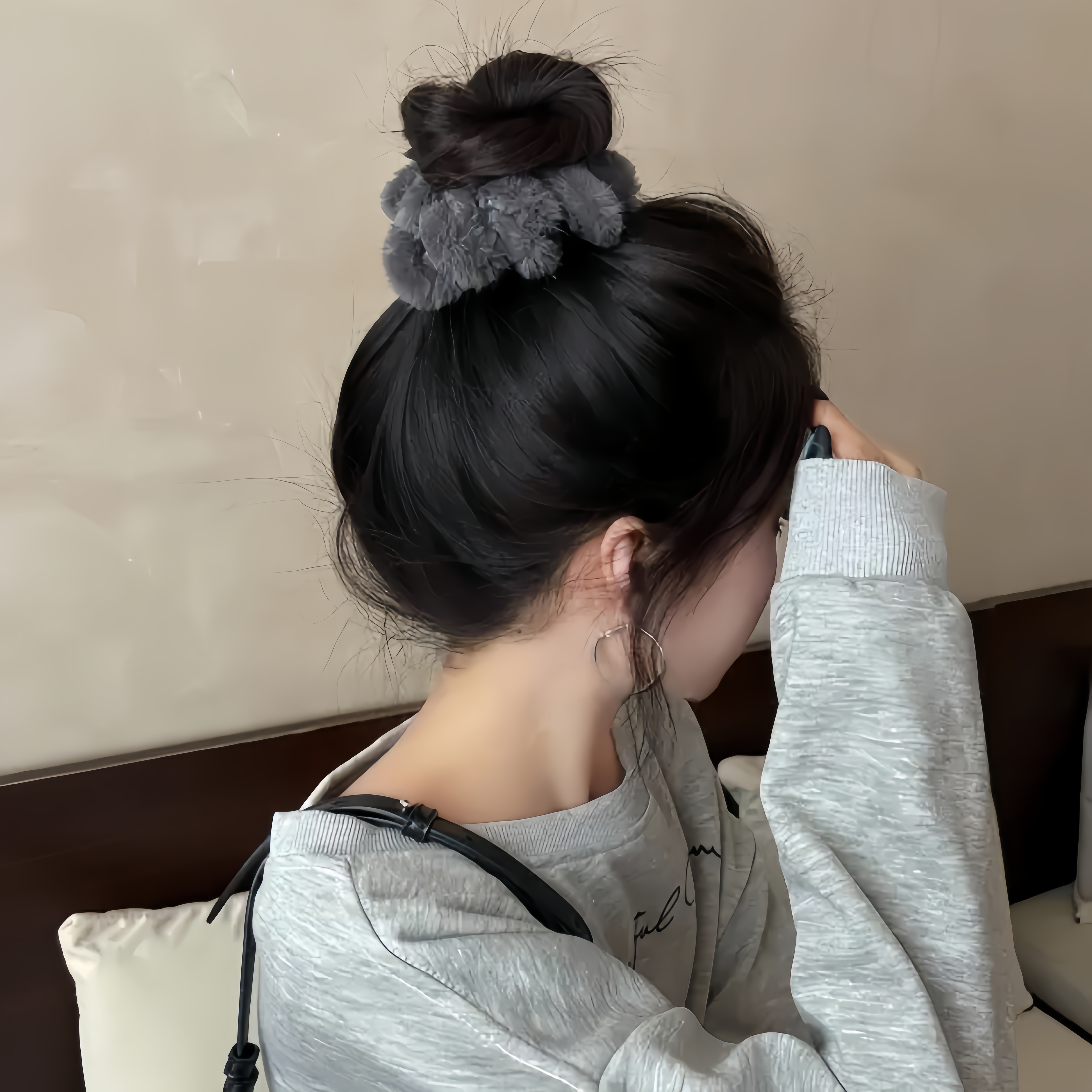 韩系毛绒电话线发圈女秋冬头绳