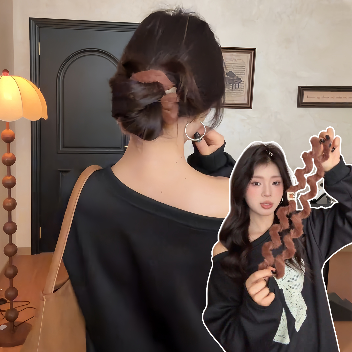 秋冬超大号毛绒电话线发圈丸子头