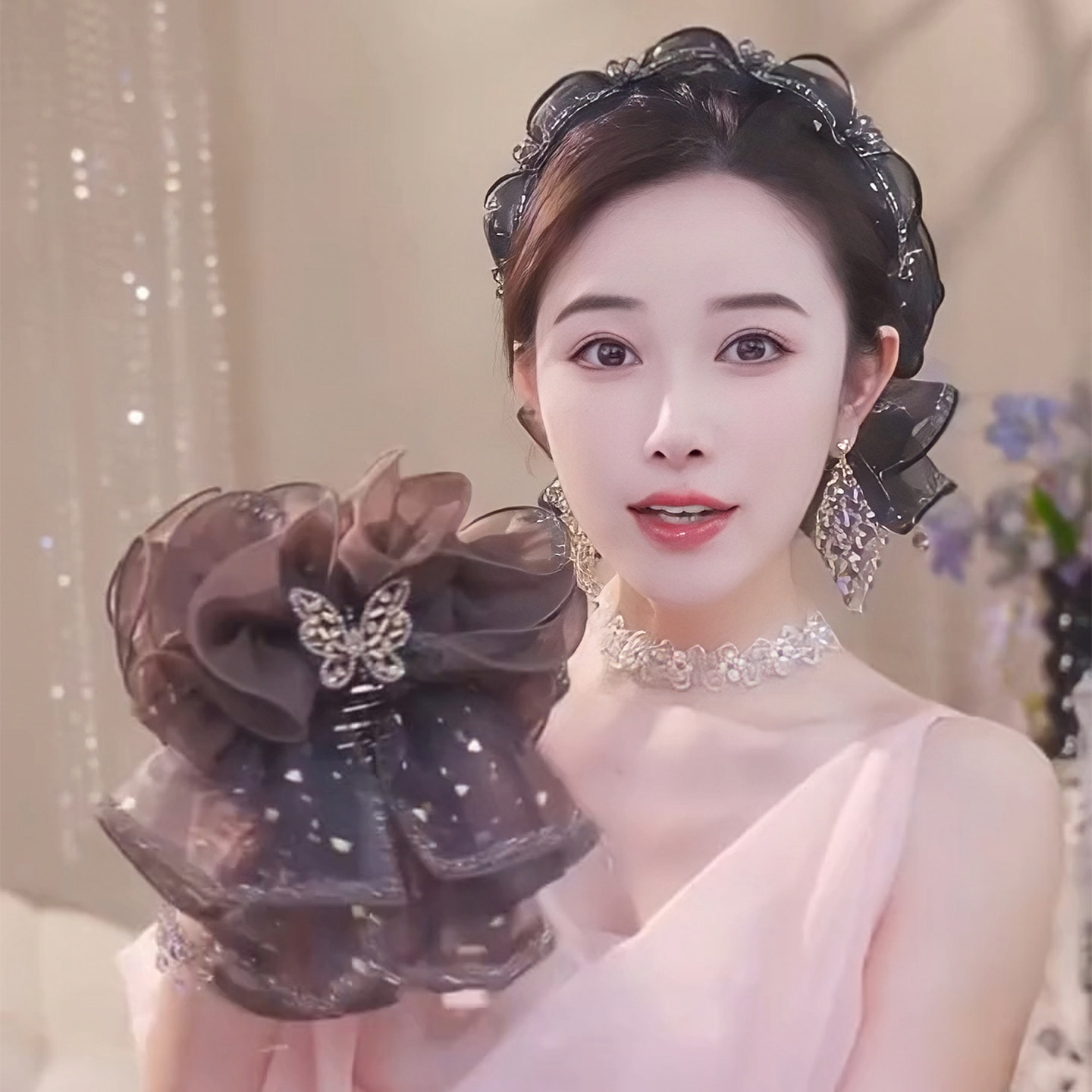金箔蝴蝶结高级感抓夹2026新款高端饱满后脑勺头发夹子发夹头饰女