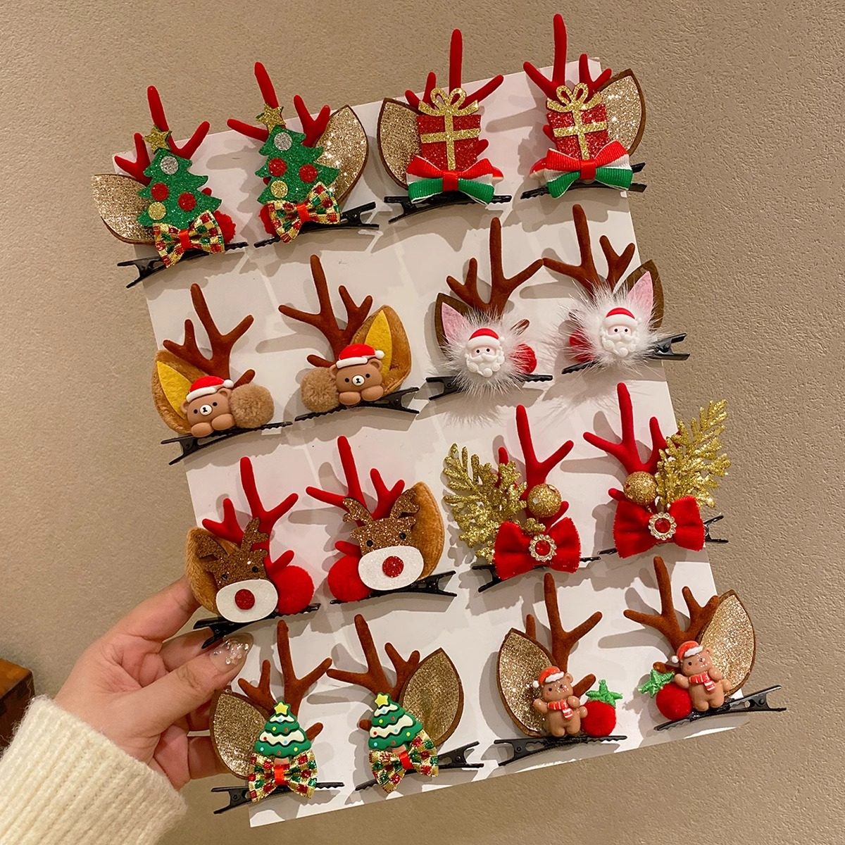 1对装圣诞红色鹿角发夹头饰发饰