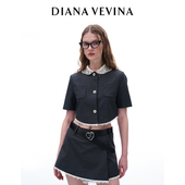 DIANA 上衣半裙23SS VEVINA高级感灰色套装 女两件套钻领蕾丝边短款