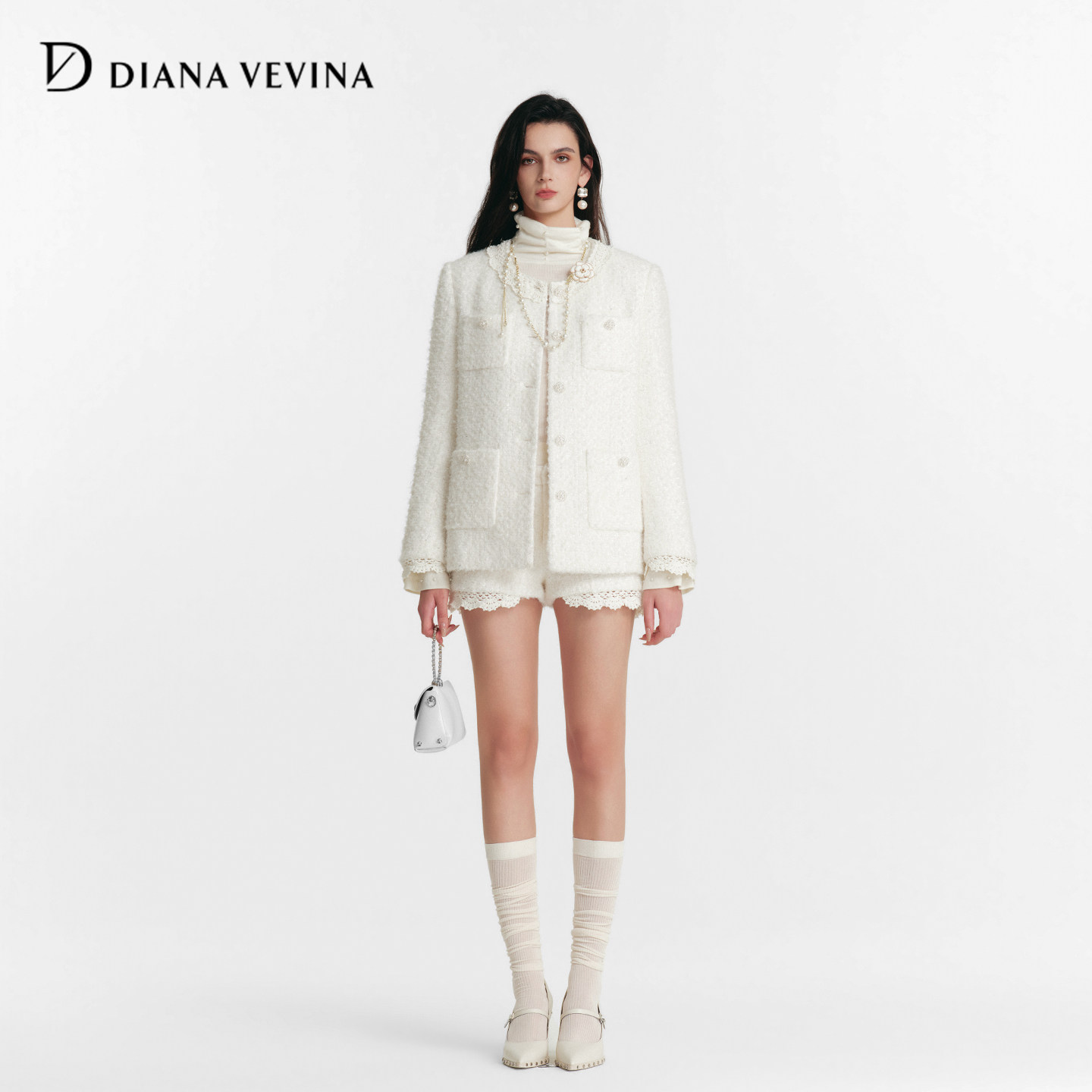 DIANAVEVINA冬季新款小香风花边棉衣外套短裤女宽松保暖套装,女装/女士精品,时尚套装,淘宝优惠券,粉丝福利购,淘宝优惠卷