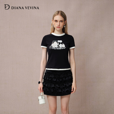 【张雅钦 陈曌旭同款】DIANAVEVINA2025新款短袖T恤女圆领上衣