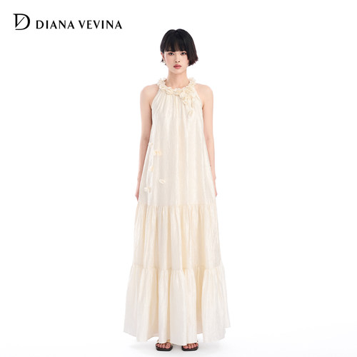 【陈小纭同款】DIANAVEVINA夏季新款吊带连衣裙女挂脖长裙子