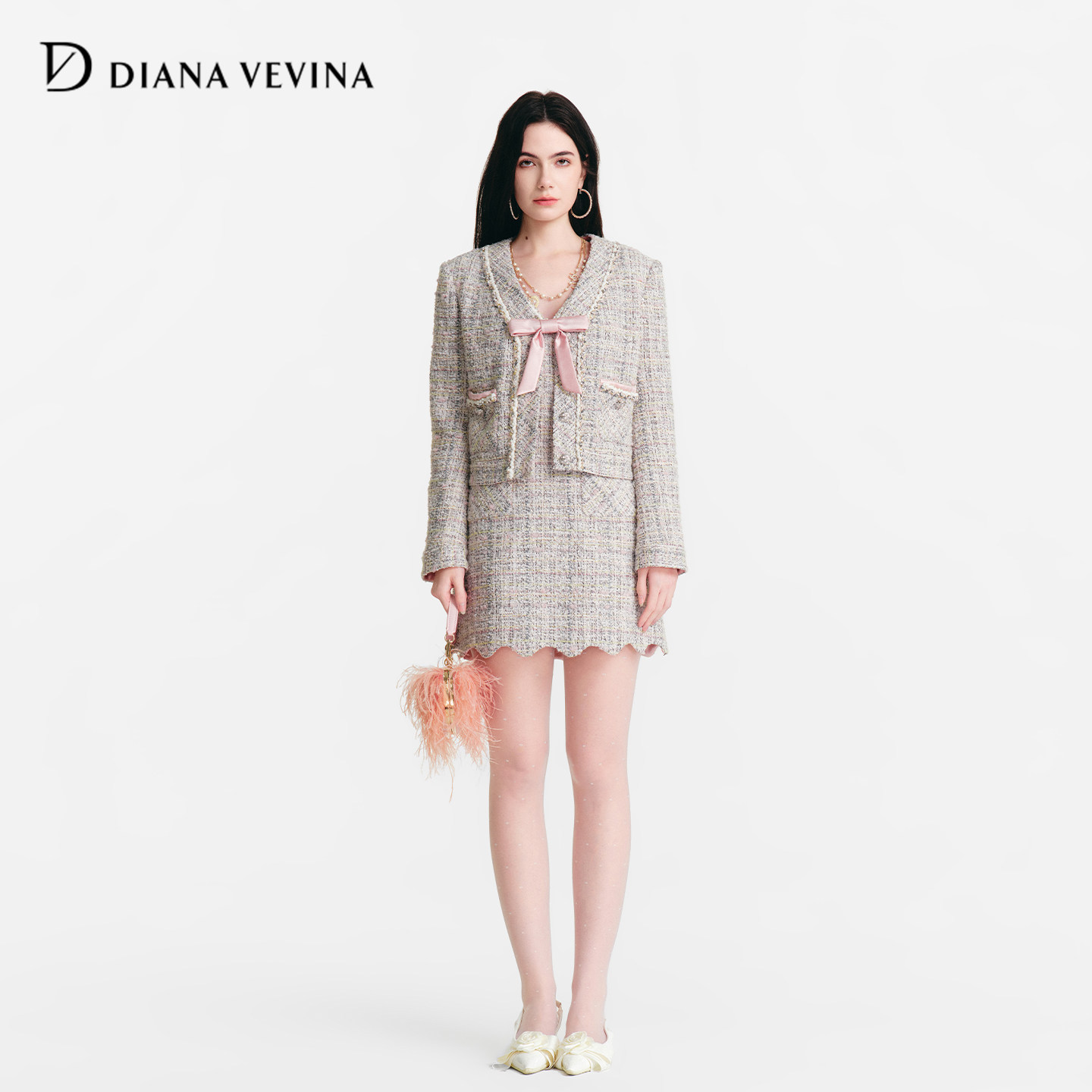 DIANAVEVINA2026春季新款小香风女蝴蝶结外套背心连衣裙修身套装,女装/女士精品,时尚套装,淘宝优惠券,粉丝福利购,淘宝优惠卷