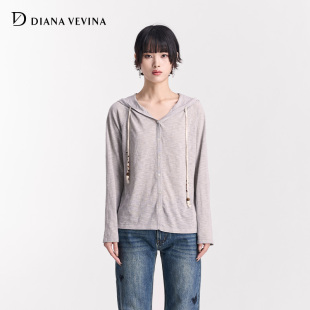 新款 长袖 DIANAVEVINA2025秋季 卫衣女开衫 薄款 连帽上衣宽松空调衫