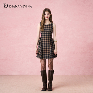 DIANAVEVINA2025秋冬新品 复古 格子背心连衣裙女收腰显瘦气质无袖