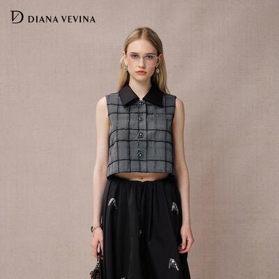 DIANAVEVINA2025秋季新款时尚套装女小香风短款背心马甲格纹半裙