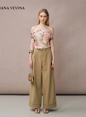 【orm 张雅钦同款】DIANAVEVINA新款套装女一字肩小衫阔腿裤