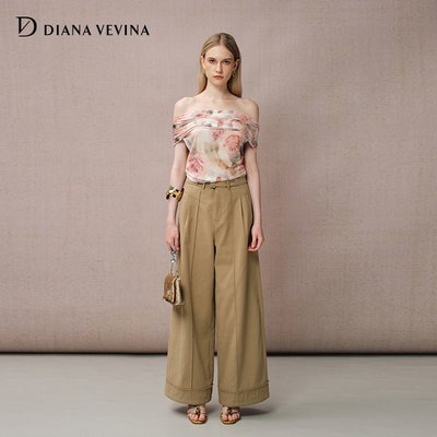 【orm 张雅钦同款】DIANAVEVINA2025新款套装女一字肩小衫阔腿裤