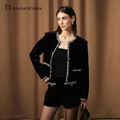 DIANA VEVINA秋冬新款 丝绒棋盘格珠片外套小香风手工钉珠短外套