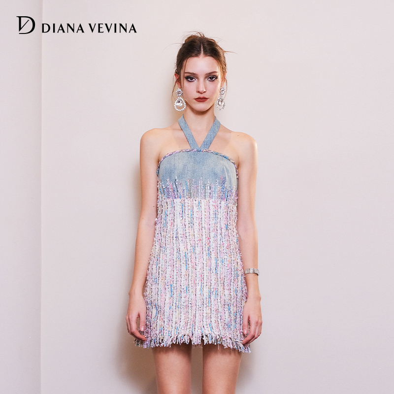 DIANA VEVINA幻彩牛仔重工拼接连衣裙蜷川实花风春夏新款连衣裙