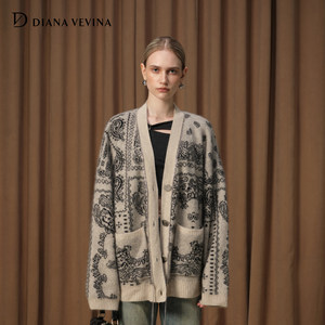 【迪丽热巴江疏影同款】DIANA VEVINA新款羊毛毛衣女宽松针织开衫