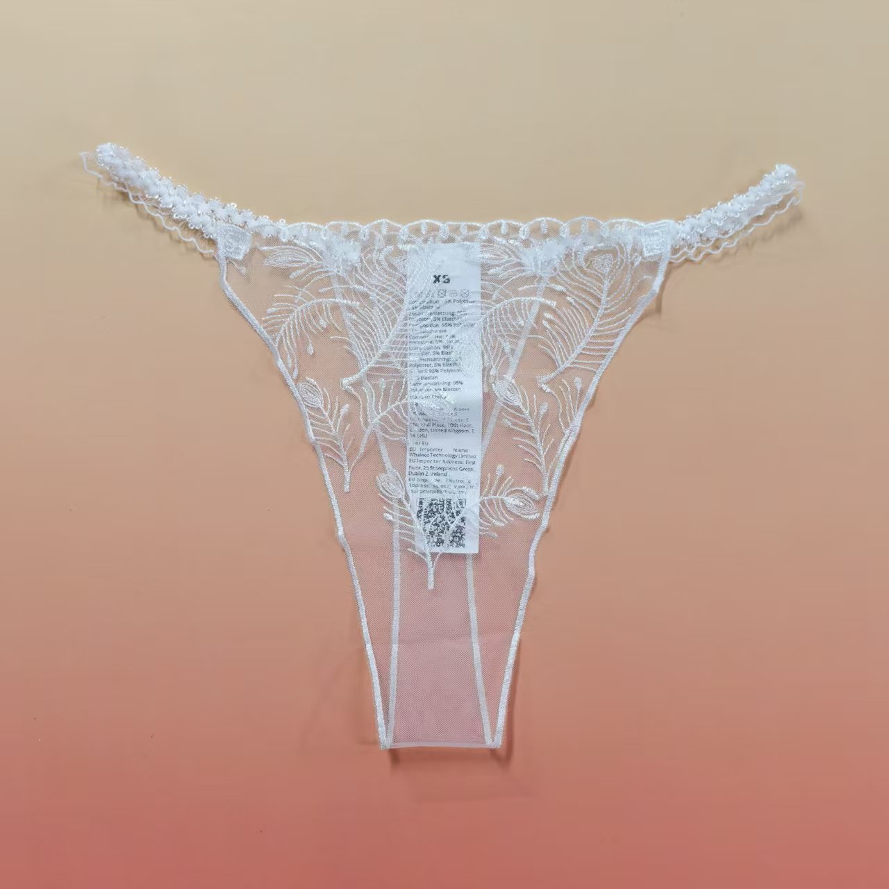女性感刺绣花朵丁字裤低腰薄款细带透明网纱内裤