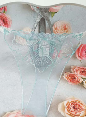 内裤丁字裤女士法式性感刺绣花朵透明透气底档速干网纱镂空薄内裤