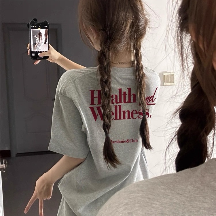 纯棉美式小众灰色短袖t恤女百搭