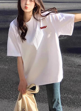 美式复古白色短袖t恤女2025夏季新款宽松oversize设计感小众上衣