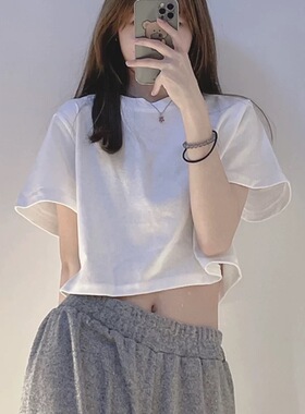 纯棉基础款宽松显高白色短款短袖t恤女2026夏季新款爆款百搭上衣