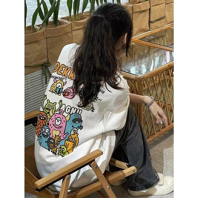 夏季小众设计感纯棉慵懒风女t恤