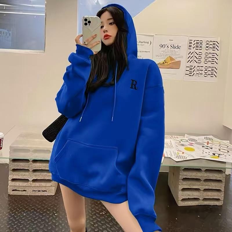 遮屁股克莱因蓝连帽卫衣女秋冬