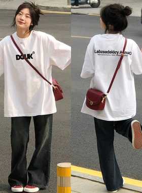 盐系宽松白色短袖t恤女2025夏季新款潮牌oversize遮屁股纯棉上衣