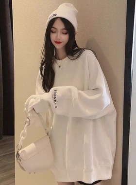 美式复古宽松慵懒圆领卫衣加绒加厚韩版小个子秋冬长袖上衣纯棉女