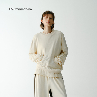 新款 假两件毛圈卫衣春季 无事请揣兜 可插兜纯色套头上衣 FAE