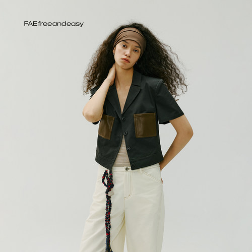 FAE复古拼皮短袖工装夹克