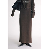 FAE 两幅面孔 坑条针织撞料半裙2024冬季 新款 直筒a字一步长裙