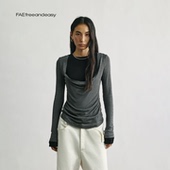 FAE 无一物 假两件环领修身 条纹上衣冬季 设计感显瘦羊毛上衣