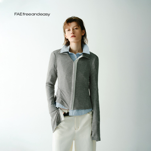 2025春款 丝毛弹力套头开衫 两幅面孔 天丝拼色柔软上衣 FAE