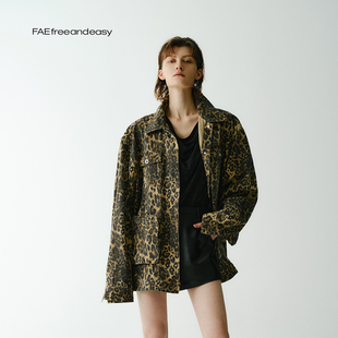 宽松工装 新款 立体袋洗水豹纹牛仔外套春季 夹克中长款 FAE