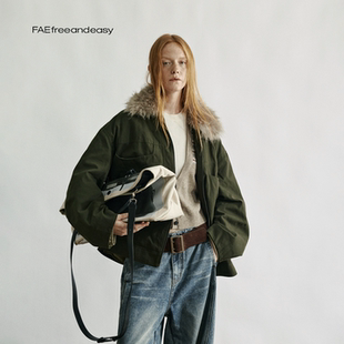 羽绒外套冬季 巴恩风工装 两幅面孔 可拆卸内胆毛领派克服 FAE