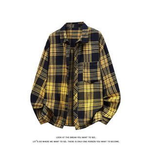 美式格子复古衬衫青少年2026春季潮牌高级感拼色百搭休闲男生外搭