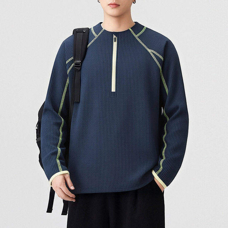 春季重磅上新青少年2026时尚肌理感圆领卫衣领口拉链设计打底衫