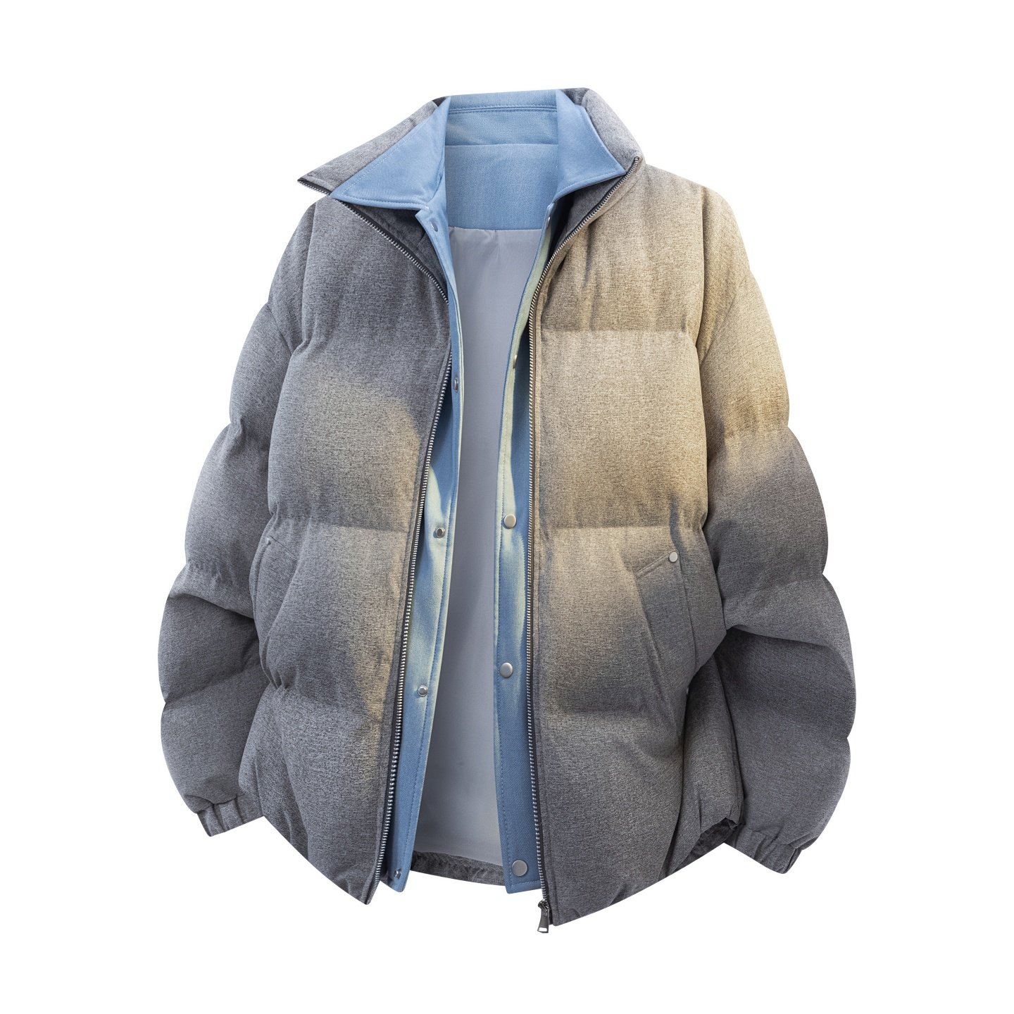 冬季穿搭新款青少年时尚假两件翻领棉服加厚保暖个性百搭男生棉衣